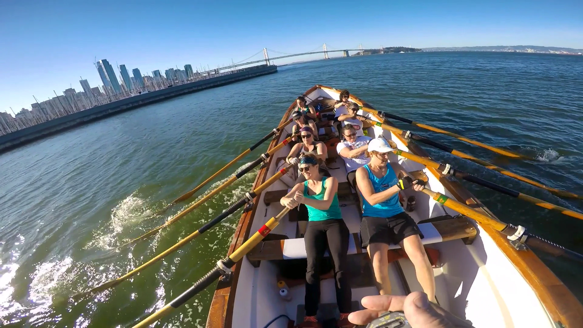 Women's team practicing for the Bridge to Bridge race on the San Francisco Bay
